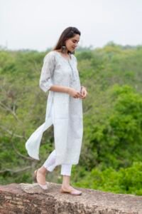 RUHI Grey Lucknowi Chikankari Kurta | Lucknowi Near Me | Handwork | Cotton Kurti | Affordable | Premium | Summer | Classic | Elegant | Voile Cotton | Suit
