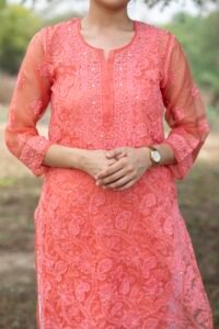 Naaz Chikankari Mukaish Organza Kurta | Organza fabric | Handwork chikankari | Indian wear | Mukaish Work | Ethnic wear | lucknowi chikankari | Festive wear