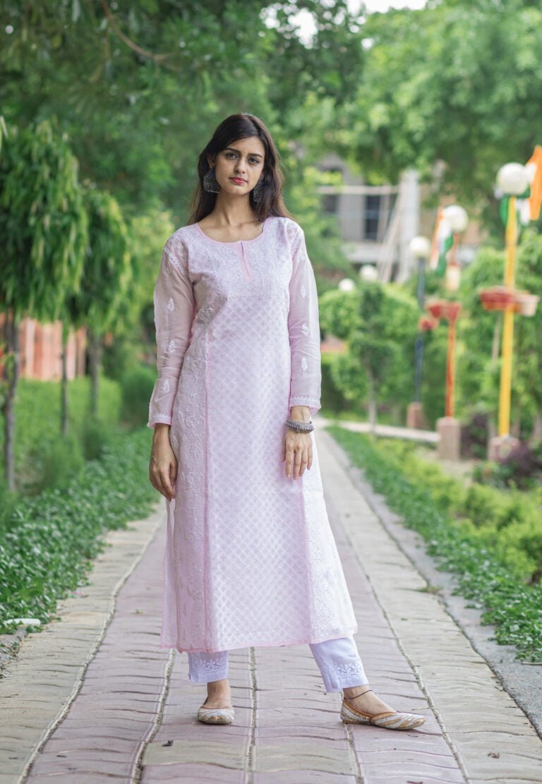 NAFS pink Lucknowi Chikankari Kurta |Lucknowi Near Me | Handwork Chikankari | Cotton Kurti | Affordable | Premium | Summer | Classic | Elegant | Mulmul