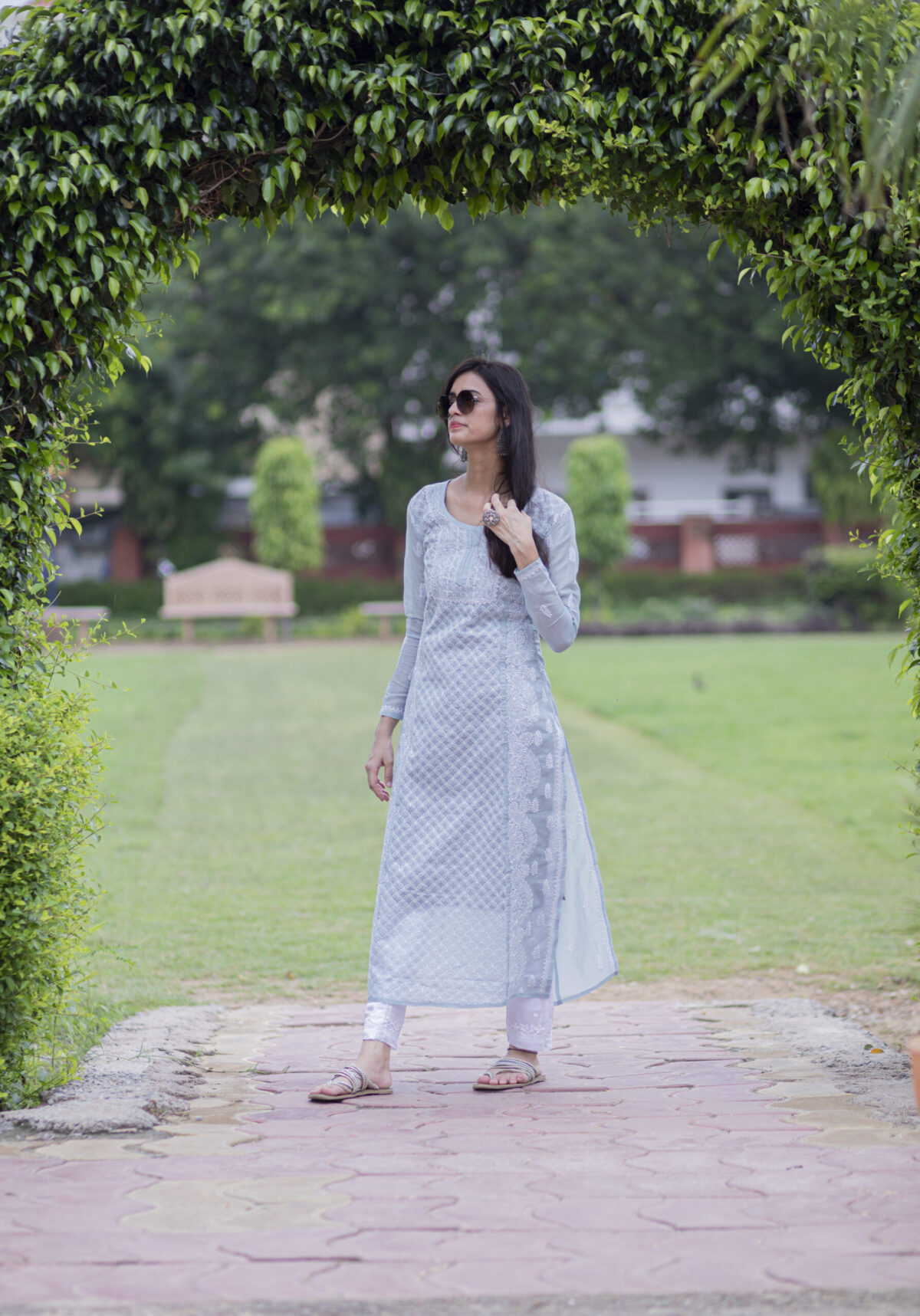 NAFS Grey Lucknowi Chikankari Kurta - Image 6