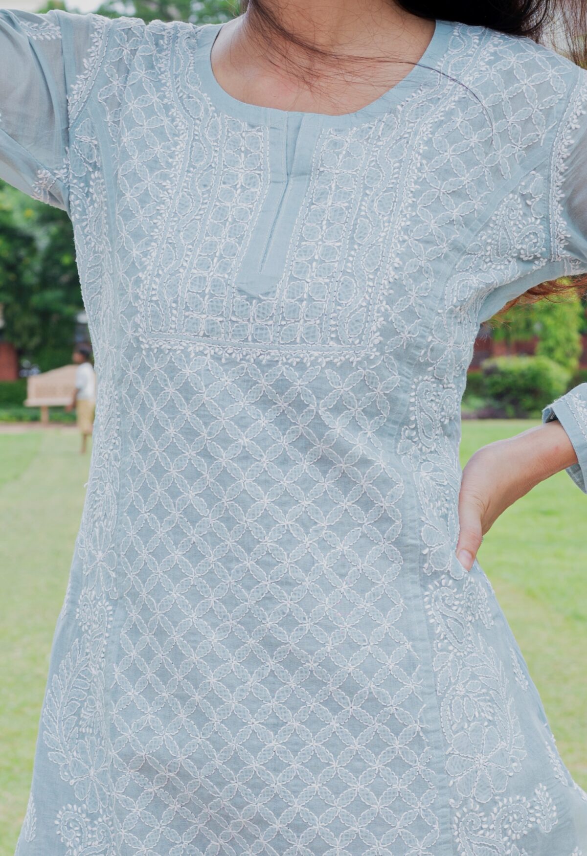 NAFS Grey Lucknowi Chikankari Kurta - Image 2